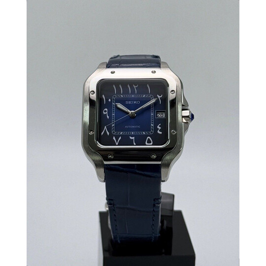Custom Seiko Mod • Blue Vignette Arabic Santos • 38mm